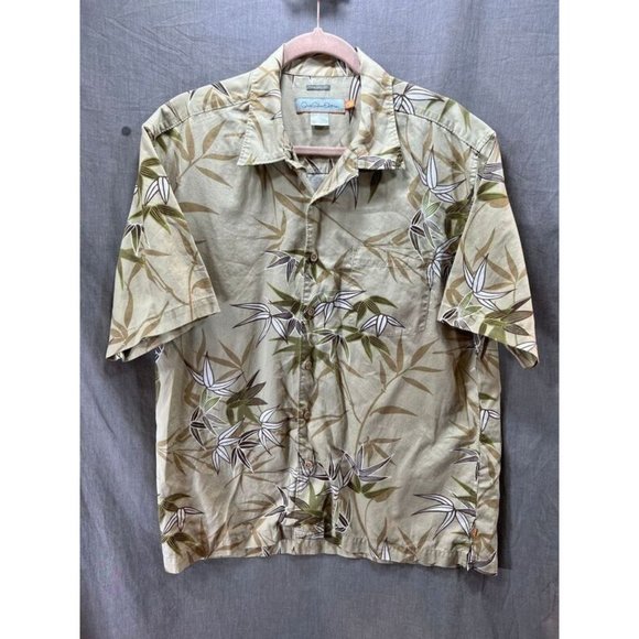 Quiksilver Comfort Button Up Shirt Adult Medium Beige Short Sleeve Tropical Mens - Picture 1 of 8